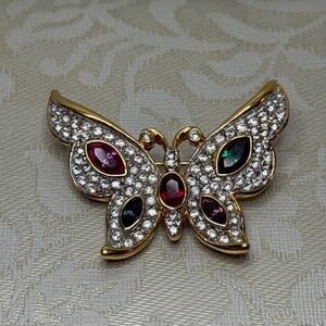 Weekenders Gold Butterfly Brooch with Multicolor Stones